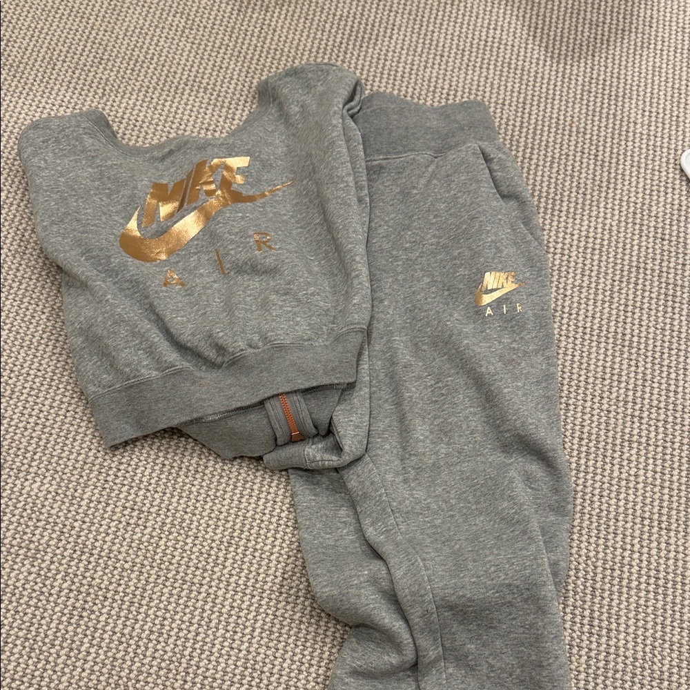Nike Kids Gray Joggers with Gold Logo
